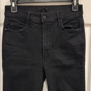 Mother Stunner Zip Ankle Step Fray Black Jeans, size 26